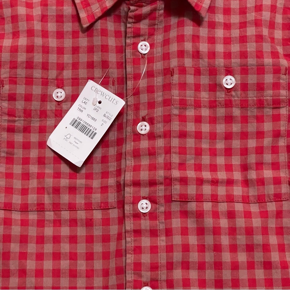 Crewcuts Red Plaid Button Down Shirt for Kids - Picture 3 of 4